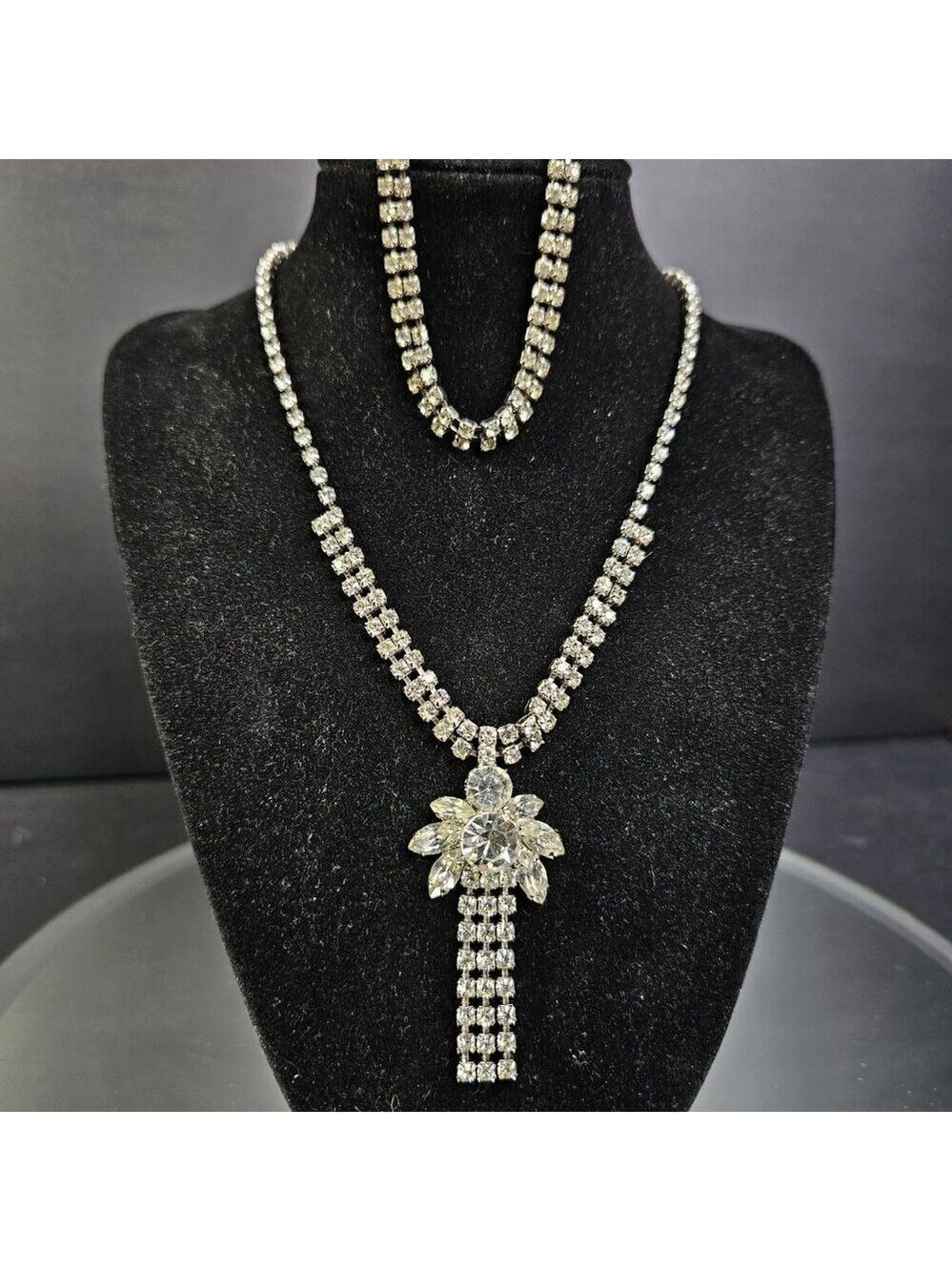 Vintage Rhinestone Necklace With Matching Tennis Bracelet.